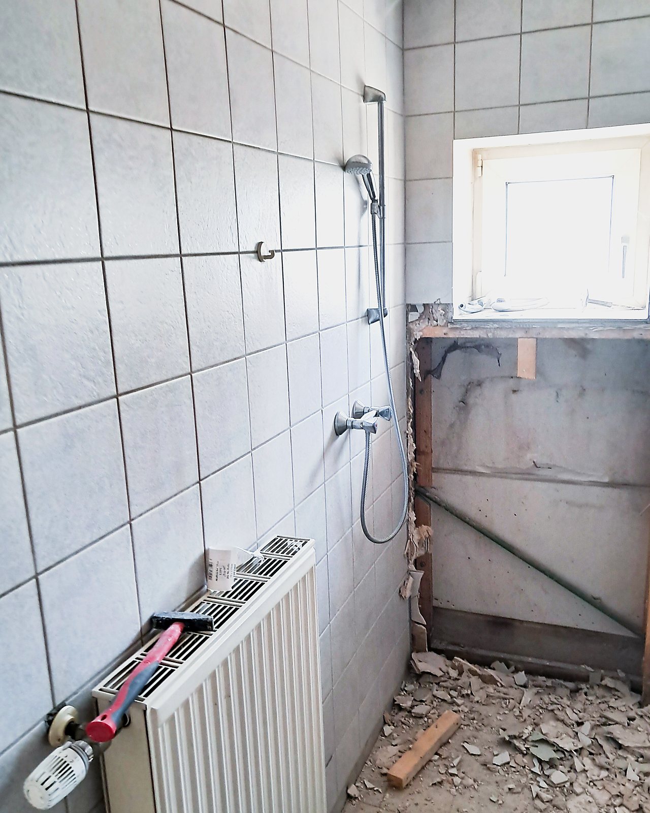 Rückbau der alten Fliesen und Duschwand
